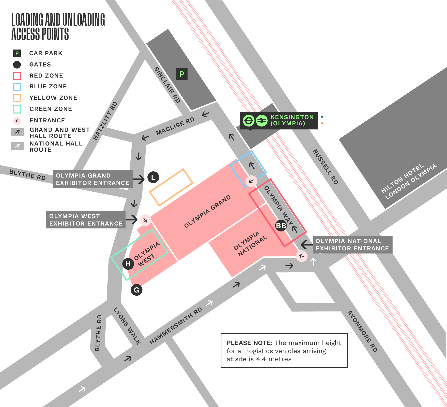 Map of Olympia Events loading and unloading access points