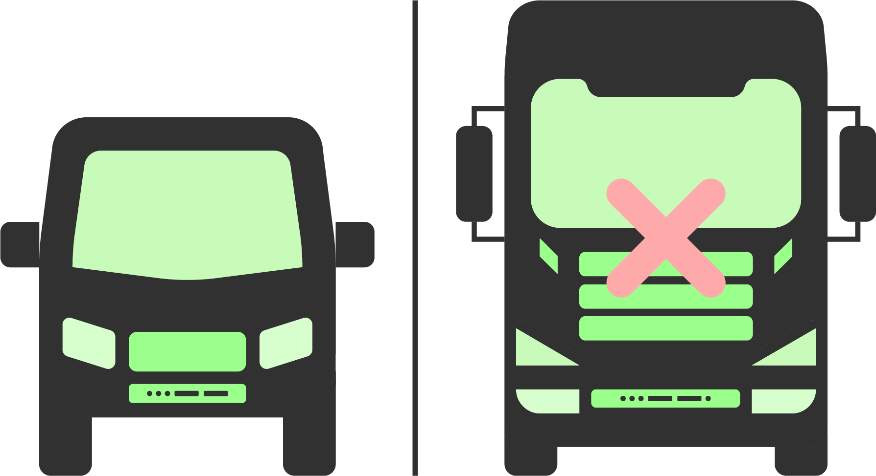Icon of two different vehicles with an x through