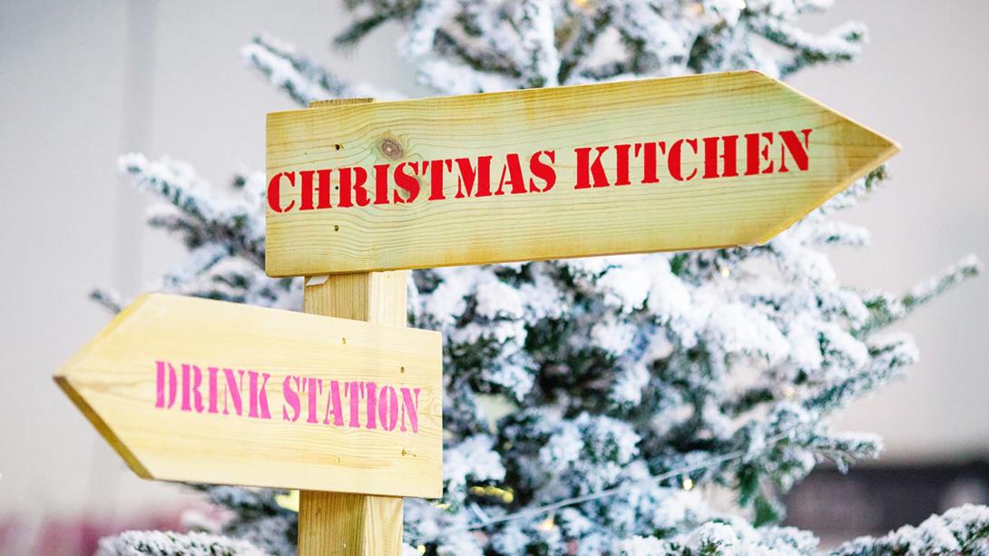 Christmas kitchen and drink station signs at Eat & Drink Festival