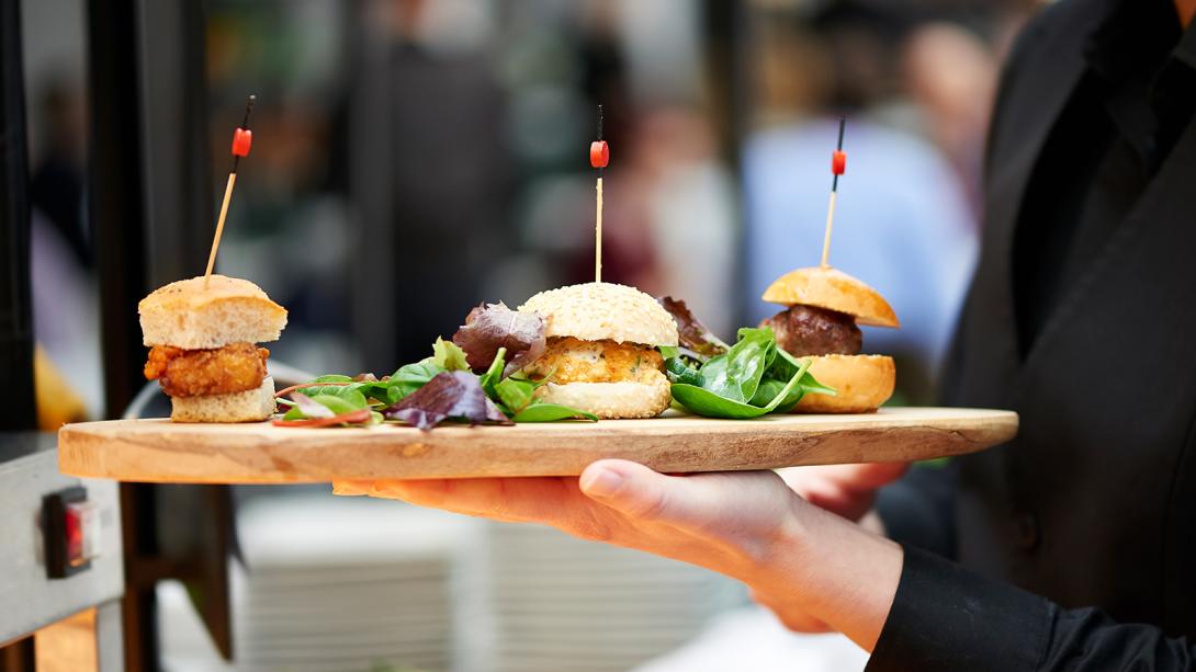 Slider burgers produced by Olympia London's catering partner